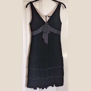 TOCCA Black Velvet Cocktail/Party Dress - Size 4 Silk Trim/Bow & Beading/Tiers